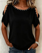 Camicetta Off-Shoulder a Maniche Corte con Scollo Rotondo