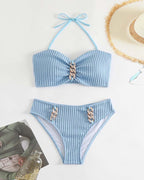 Costume da bagno all'americana a righe tinta unita
