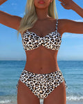 Costume Da Bagno Due Pezzi Allacciato Con Stampa Leopardata