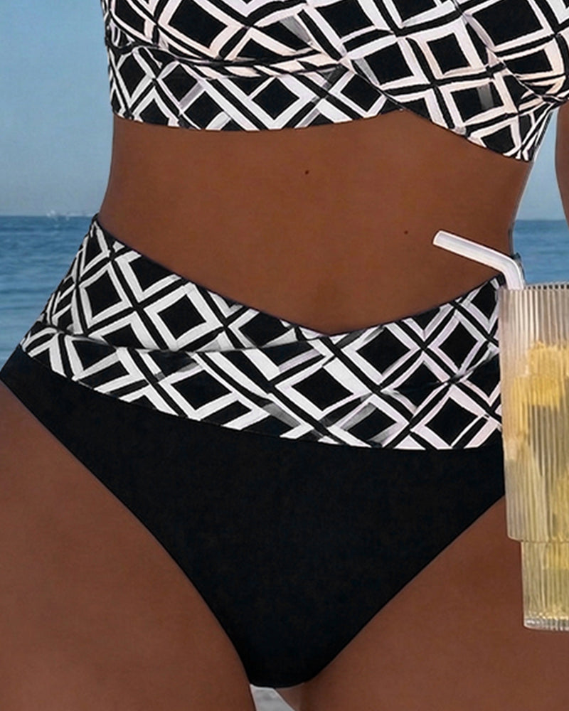 Costume da bagno a due pezzi stile reggiseno con motivo a rombi