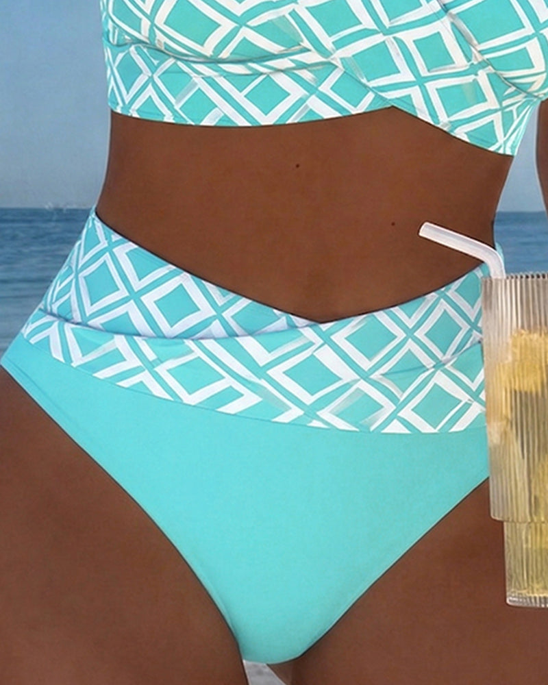 Costume da bagno a due pezzi stile reggiseno con motivo a rombi