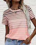 T-Shirt Girocollo A Maniche Corte A Righe