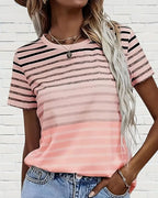 T-Shirt Girocollo A Maniche Corte A Righe
