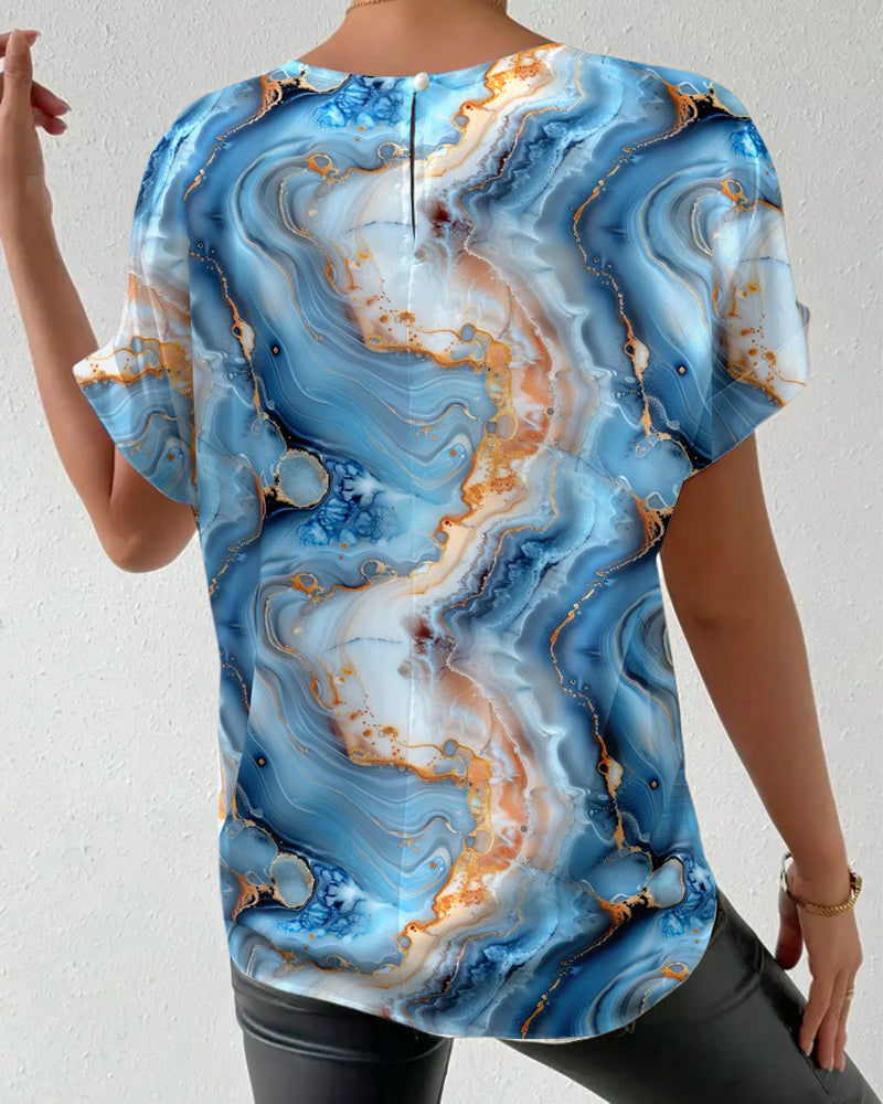 T-shirt Girocollo Stampa Effetto Marmo