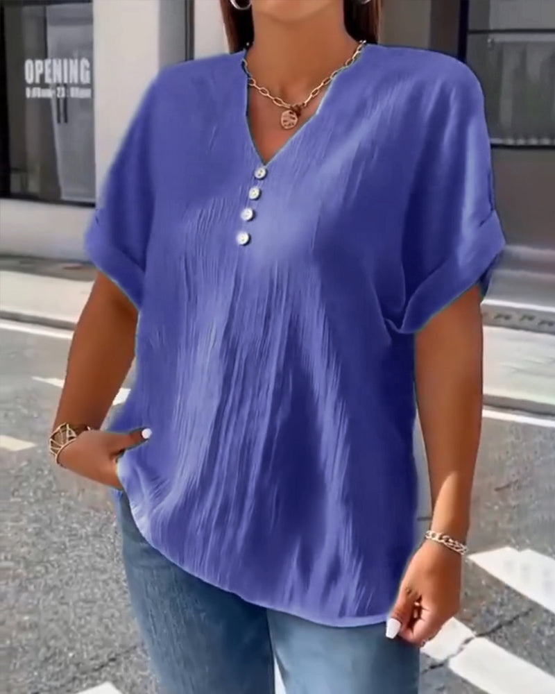 T-shirt 100% cotone scollo a V ampia texture