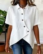 Camicia con Patta in Cotone-lino Asimmetrica abbottonata