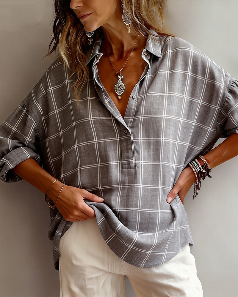 Camicia con rever a quadri sofisticata