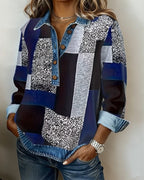 Felpa in denim patchwork stampato casual