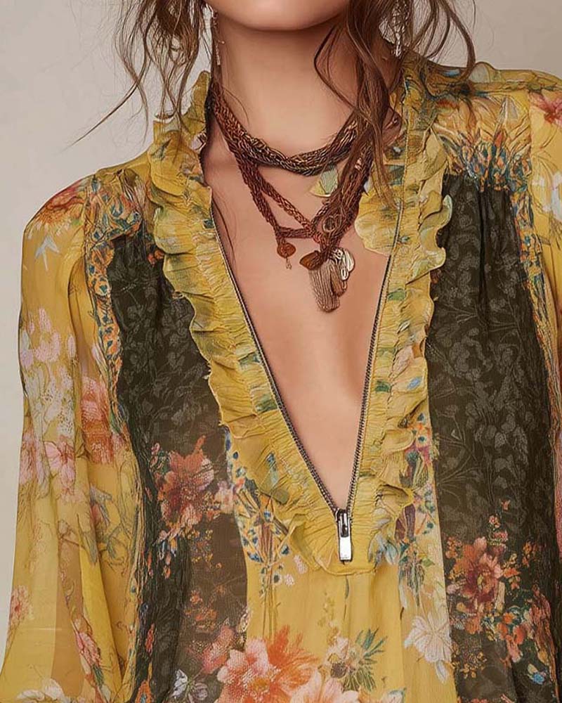 Camicetta mezza zip con stampa floreale