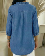 Camicetta con Volant Collo a V Denim