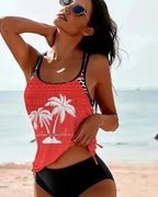 Costume da bagno a due pezzi con scollo all'americana e fascette