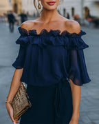 Blusa Elegante con Volant e Spalle Scoperte