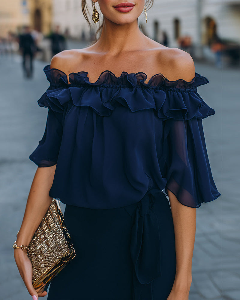 Blusa Elegante con Volant e Spalle Scoperte