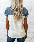 T-Shirt Abbottonatura Patchwork Collo Rovesciato