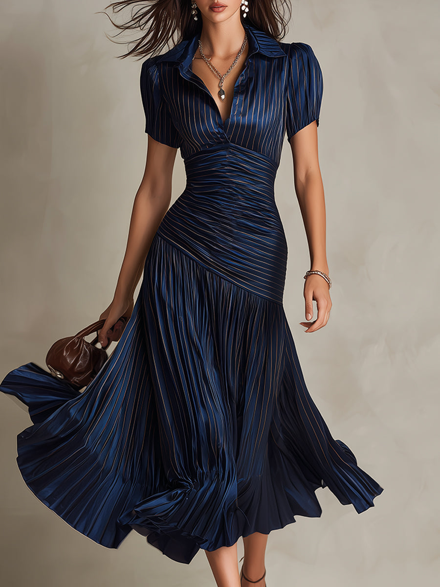 Adriana - Vestito midi in raso a righe retrò