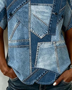 T-shirt Jeans Patchwork Stampa Designer