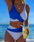Bikini Incrociato a Righe Stampato