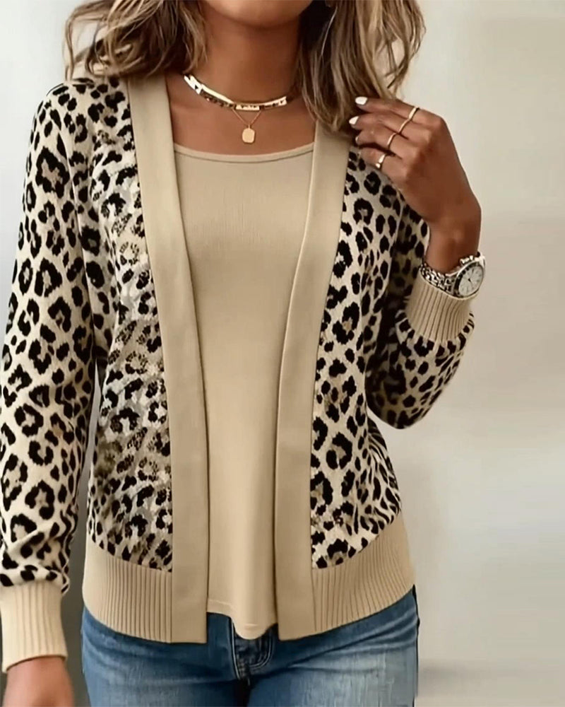 Top finto due pezzi stampato leopardato