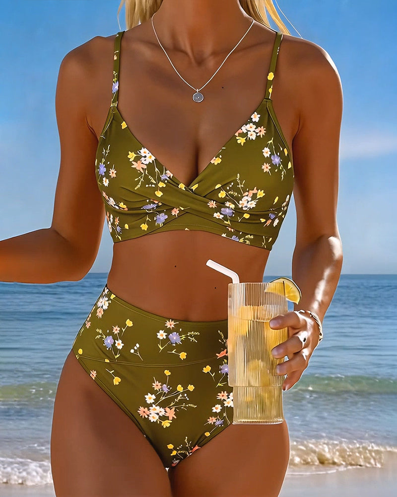 Bikini sexy incrociato con stampa floreale