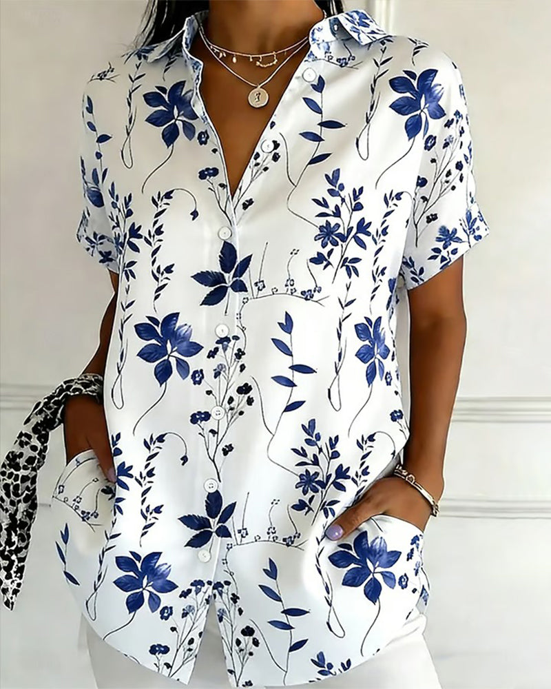 Camicia a maniche corte stampata con colletto