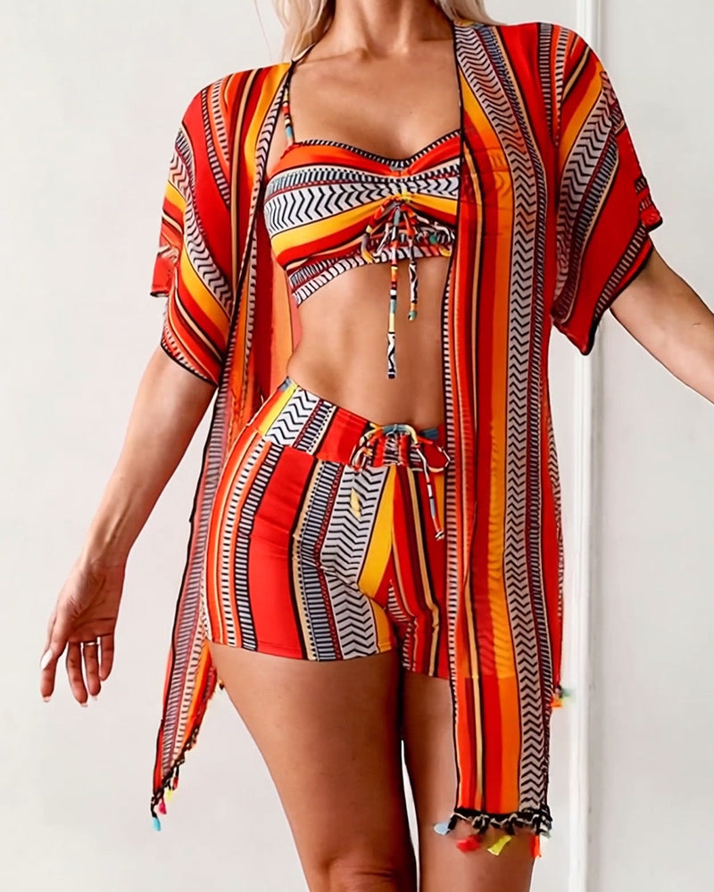 costume da bagno bikini tre pezzi stampato per le vacanze