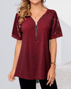 T-shirt con paillettes e maniche corte