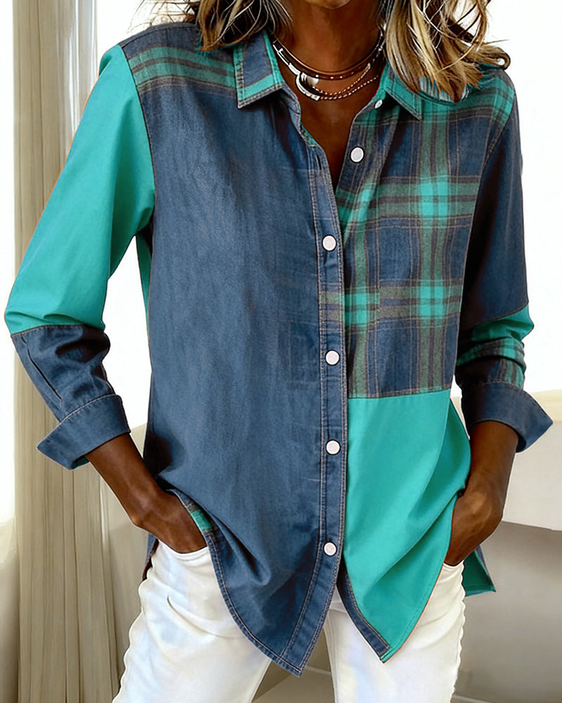 Camicia con revers e fantasia a quadri a contrasto