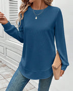 T-shirt girocollo a maniche lunghe tinta unita