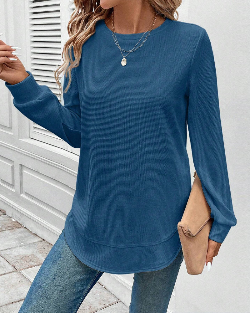 T-shirt girocollo a maniche lunghe tinta unita