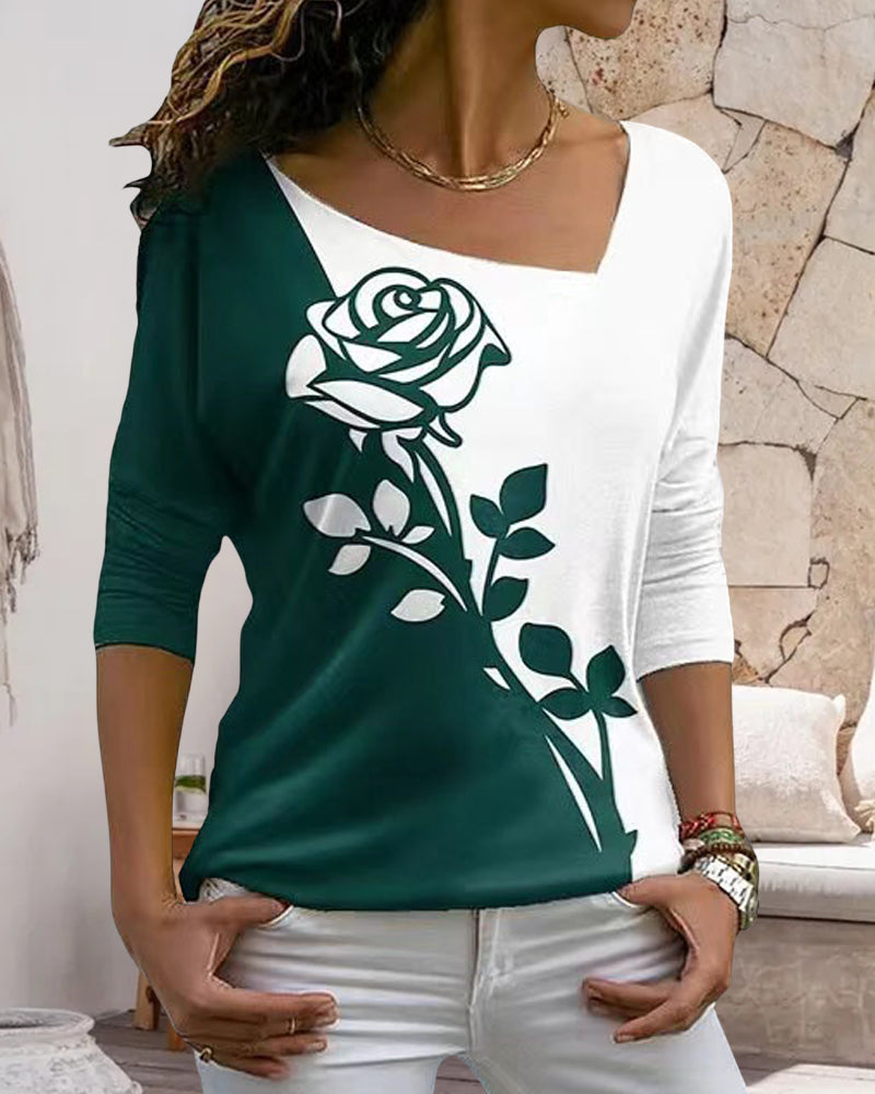 Camicetta a maniche lunghe stampata a rose