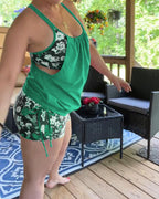 Costume da bagno stampato con bretelle e boxer