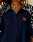 Camicia con colletto a revers, abbottonata, stampa leopardata
