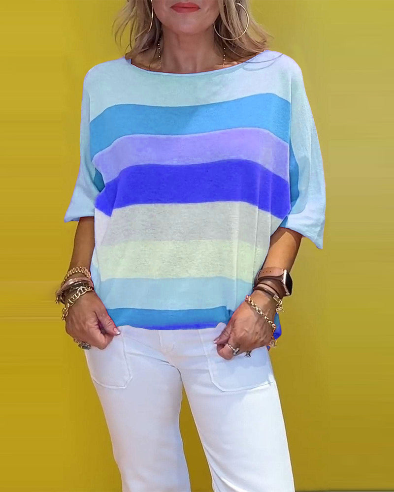 T-shirt a righe girocollo stampato