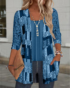 Camicia a maniche lunghe stampata stile due pezzi finto