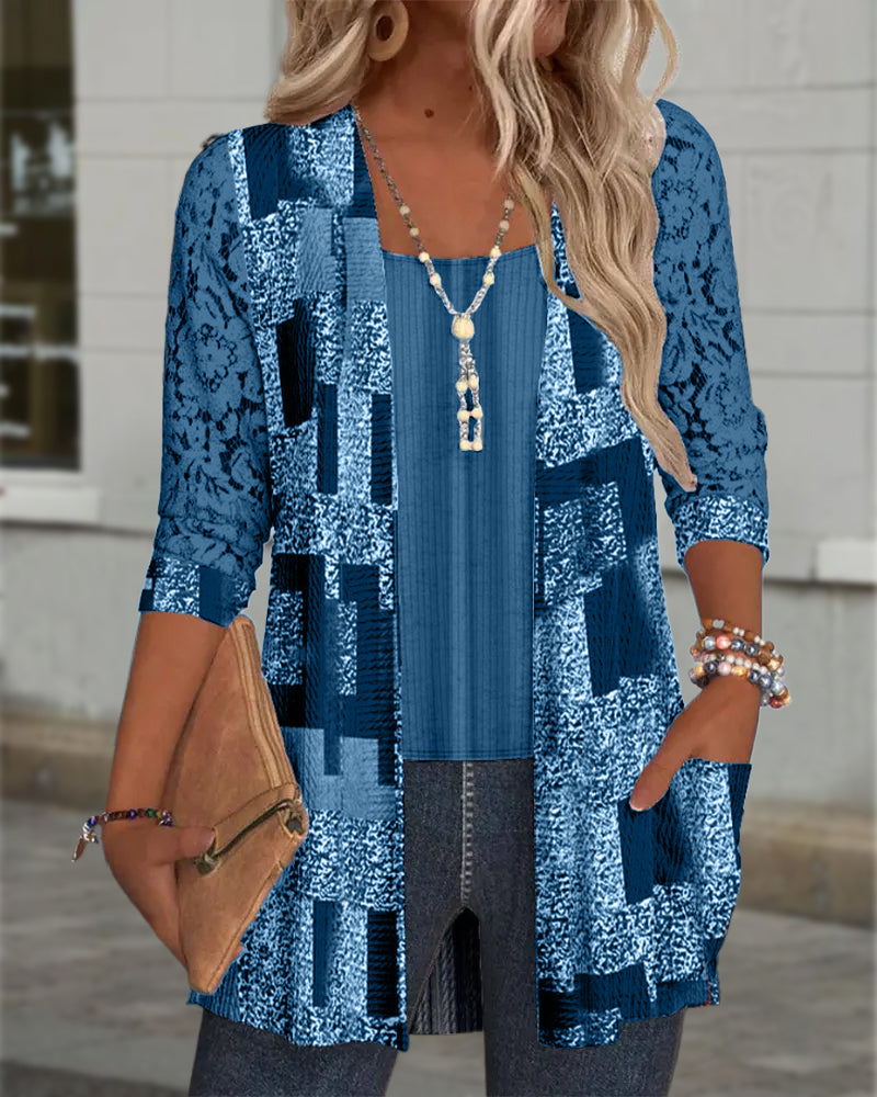 Camicia a maniche lunghe stampata stile due pezzi finto