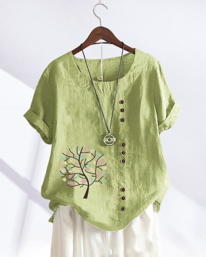T-shirt girocollo stampato con foglie