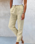 Pantaloni casual a tinta unita a gamba dritta