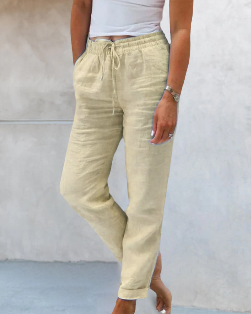 Pantaloni casual a tinta unita a gamba dritta