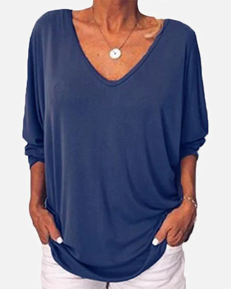 Top scollo a V abbottonato sul retro maniche a 3/4