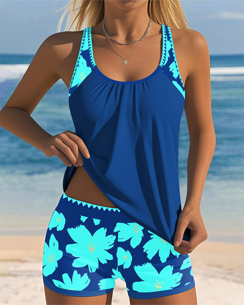 Tankini con scollo a U senza maniche stampa boxer