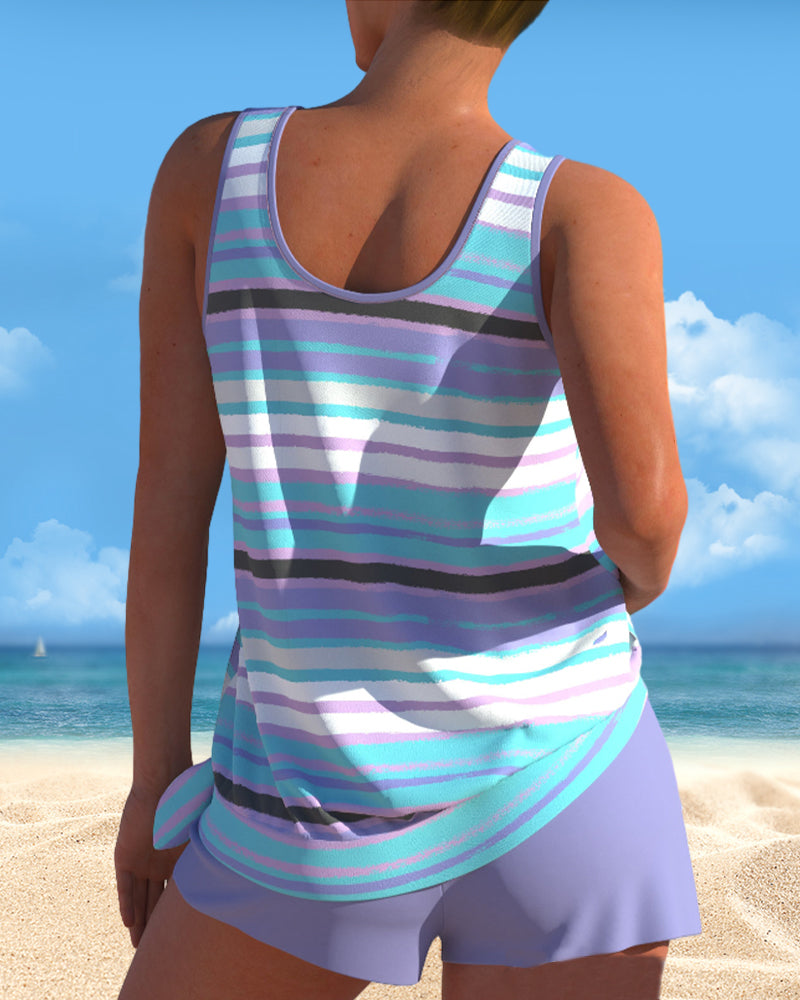 Tankini a righe con scollo a U