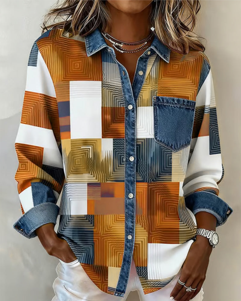 Camicia Color Block con risvolto alla moda