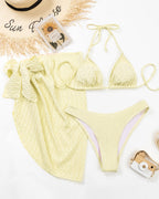 Costume da bagno sexy a tre pezzi in tinta unita