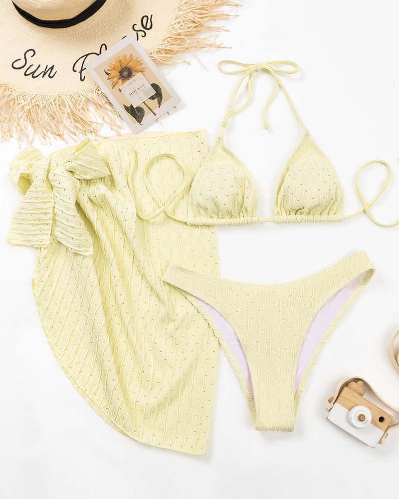 Costume da bagno sexy a tre pezzi in tinta unita
