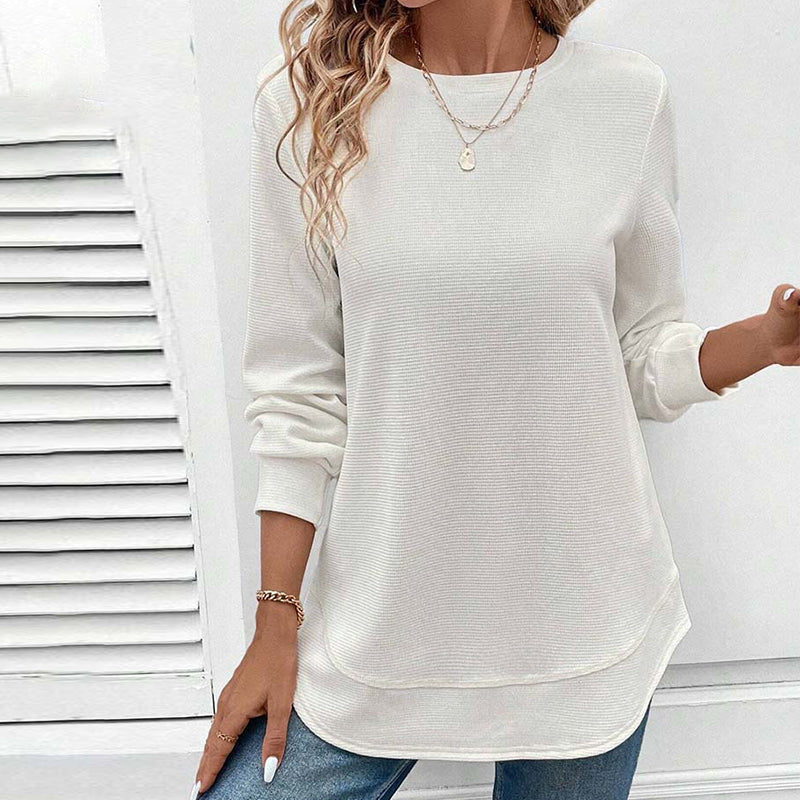 T-shirt girocollo a maniche lunghe tinta unita