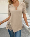 T-shirt in pizzo con pannello lavorato a maglia
