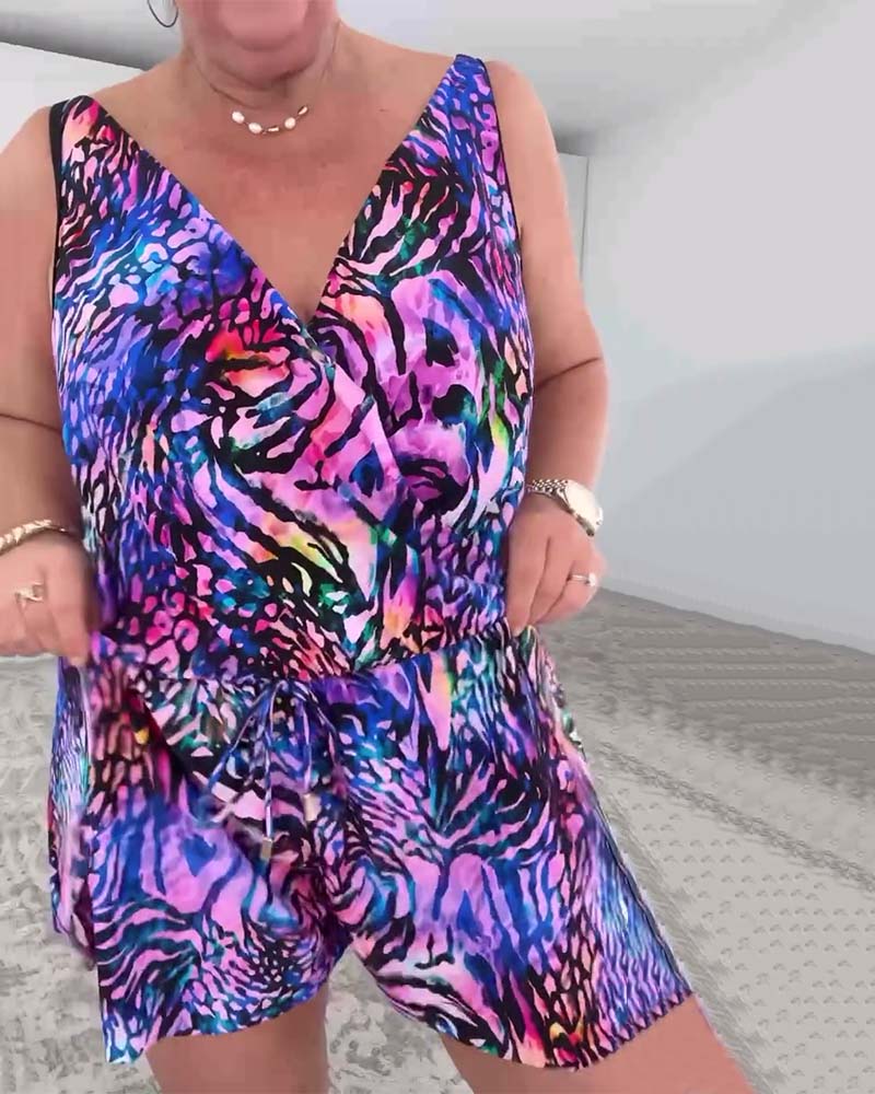 Costume da Bagno Intero a V con Stampa Colorata