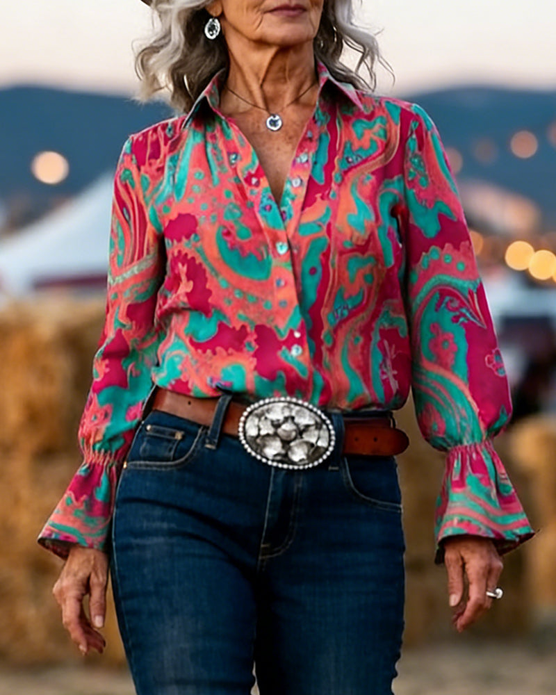 Camicia Elegante Stampa Risvolto Vestibilità Slim