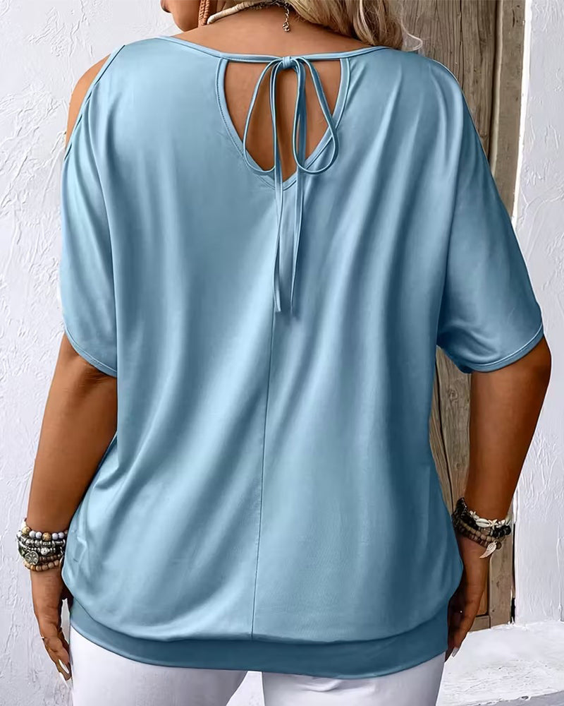 T-Shirt Scollo a V Stampa Piuma