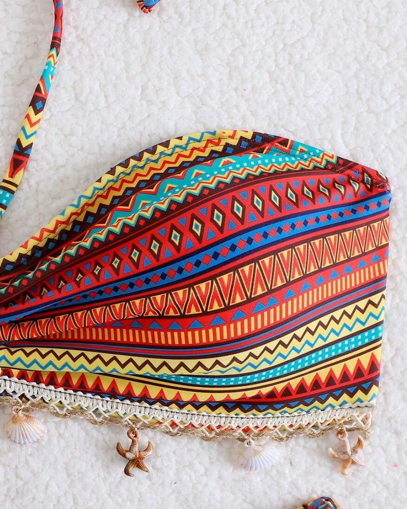 Bikini casual con frange a righe arcobaleno